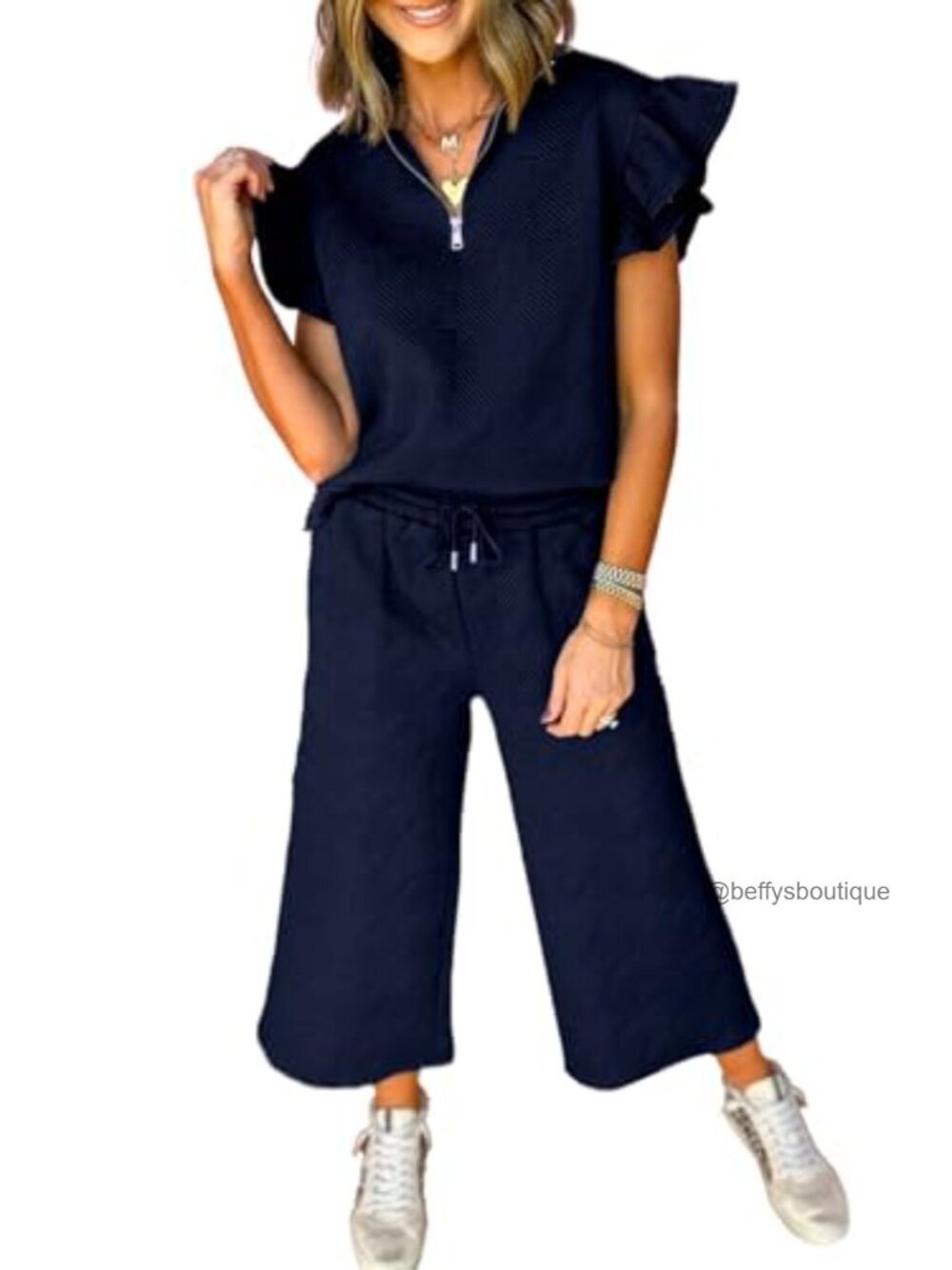 Women's 2 Piece Lounge Set Ruffle Polo Shirt & Pants Pullover Tracksuit
